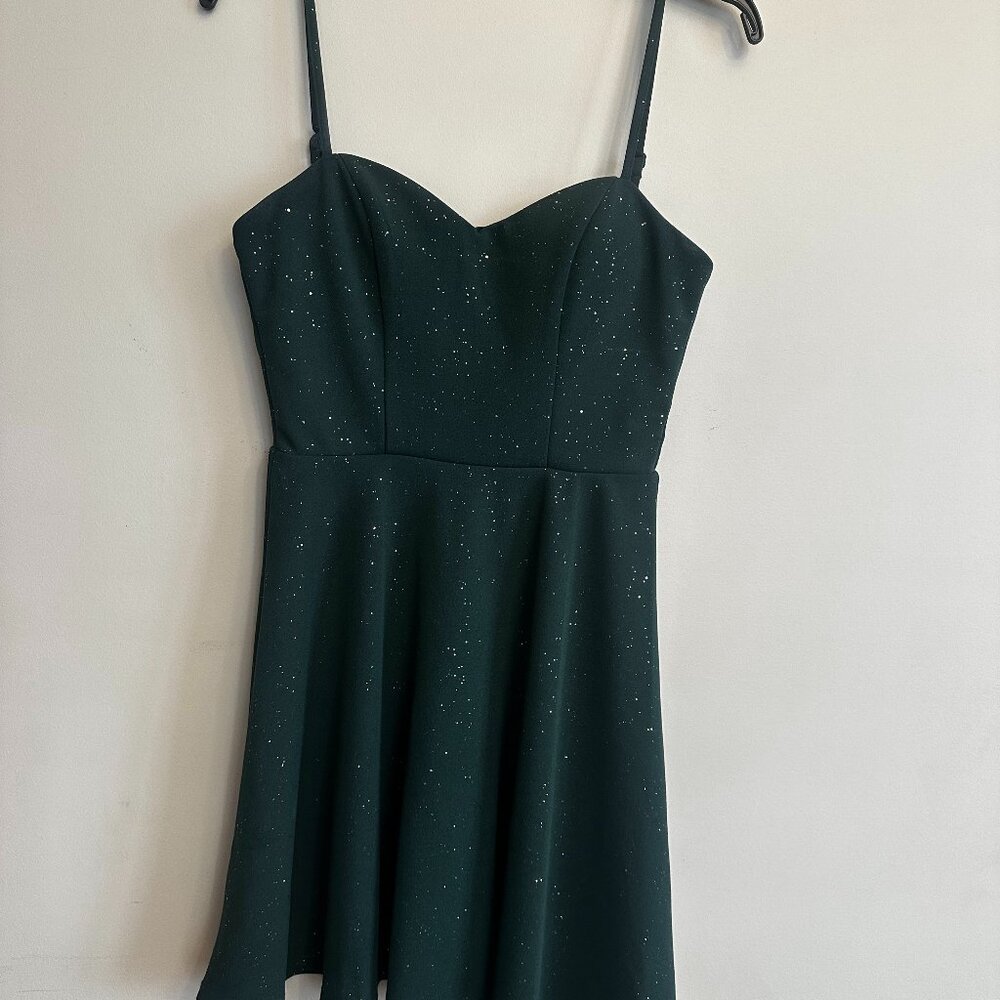 City Triangles Emerald Green Glitter Skater Dress Size 1 Holiday Party
